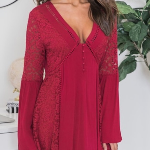 S O L D // Red Lace Dress - Picture 3 of 6